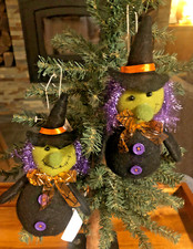New Transpac 8 Inch Primitive Felt Halloween Witch Ornament - Lot of 2 picture