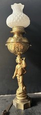 Antique Brass Banquet Parlor Lamp Victorian Electrified Cherub Standing &Shade picture