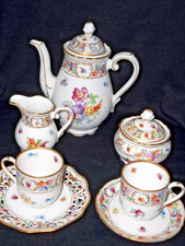 SCHUMANN  EMPRESS DRESDEN FLOWERS MINI COFFEE & CREAMER/SUGAR & CUP & SAUCER picture