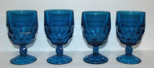 Vint Set of 4 Viking Blue Glass Georgian Honeycomb Footed Iced Tea Goblets - 6
