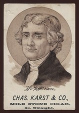 1880s H603 President Thomas Jefferson Mile Stone Cigars Tobacco Trade Card- Rare picture