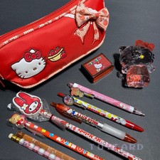 VTG Sanrio Hello Kitty LOT Red Apples Case Pouch My Melody Topper Pencils Pens picture