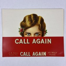 Rare Vtg 1930s Doll Cigar CALL AGAIN Inner Cigar Box Label Provocative Woman picture