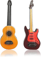 2PCS 1:12 Mini Musical Instrument Guitar Wooden Bass Guitar Model picture