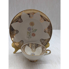 Vintage Bavaria Cup & Plate Porcelain Floral Gold Painted 2 Piece Set Germany picture