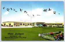Stuttgart Arkansas Motel Stuttgart Building Cars Birds Flowers Vintage Postcard picture