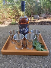 Vtg Salisbury Pewter Mississippi Julep Cup Set of 4 Wood Tray Viking Range Corp picture