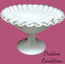 Fenton White Milk Glass Pedestal Candy Nut Dish Ruffled Edges Silvercrest #3851 picture