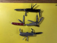 4- VINTAGE ADVERTISING POCKET KNIVES USED GOOD CONDITION L-44 picture