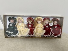 Vintage Dillard's Trimmings Victorian Dressed Porcelain Doll Ornaments Set of 6 picture