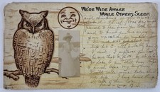 1905 RPPC Owl Moon Novelty Postcard Real Photo “We’re Wide Awake” Auburn ME picture
