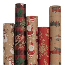 JAM Paper Christmas Kraft Wrapping Paper 125 Sq Ft 5 Rolls/Pack picture