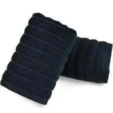 Jacquotha 2-Pack Black Ribbed Hand Towels, 480 GSM Cotton, Guest, Spa picture