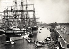 Calcutta India Hooghly River Large Tall Ships Harbor Boats Vtg. Photo 19thC. picture