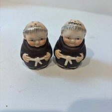 Vintage Friar Tuck Monk Salt and Pepper Shakers Windsor Canada Ceramic Souvenir picture