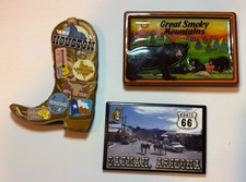 Vintage Travel Souvenir Magnet Lot Route 66 Oatman AZ Smoky Mountains Houston TX picture