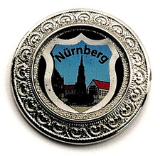 Nurnberg Germany Nuremberg Bavaria Church Shield Silver Tone Enamel Souvenir Pin picture