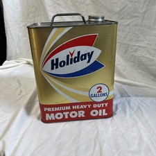 VINTAGE ADVERTISING HOLIDAY MOTOR OIL 2 GALLON CAN S-1+ TIN GARAGE SHOP picture