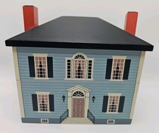 Vintage 1993 Windfield Designs Wooden House Recipe Box Georgian Colonial Blue picture