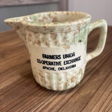 ADVERTISING STONEWARE PITCHER FARMERS Union Cooperative Exchange Apache OK ~RARE picture