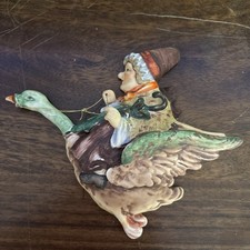 Vintage Lefton wall plaque Mother Goose, Old Woman Flying Duck  #1258, RARE ,EUC picture