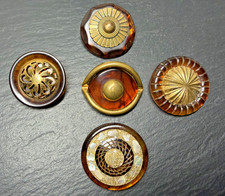 FIVE LARGE VINTAGE / ANTIQUE FAUX TORTOISE SHELL COLOR BUTTONS WITH ACCENTS P78 picture