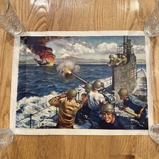 1943 WWII Electric Boat Co Submarine Print Gerald Leake EBCO Original Art  picture