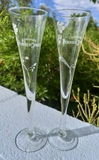 Two Vtg. Perrier Jouet Hollow Stem White Flower Champagne Flutes RARE Cocktail picture