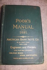 POOR'S MANUAL OF RAILROADS AMERICAN BANK NOTE CO BOOK 1891 picture