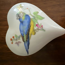 Limoges France Heart-Shaped Porcelain Trinket Box w/ Lid Bird & Butterfly picture