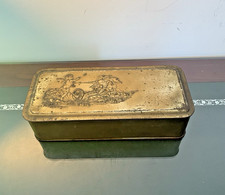 Vintage Brass Rectangular Lidded Trinket Box with Embossed Scene Design picture