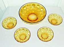 Hazel Atlas Coin Dot Amber Glass Master and Berry Bowls Set of 5 VTG picture