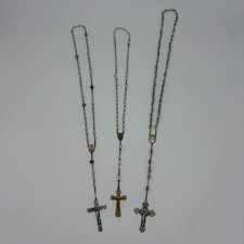 TRIO of VINTAGE 1930 - 1950 CATHOLIC RELIGIOUS STERLING SILVER ROSARIES ROBBINS picture