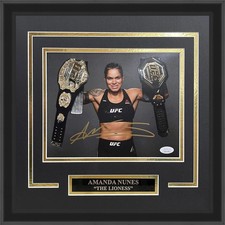 Amanda Nunes Autographed UFC (Pose with Belts) Deluxe Framed 8x10 Photo - JSA picture