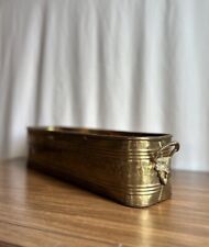 Large Vintage Hammered Brass Rectangular Planter With Handles picture