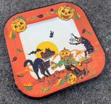 Lot 8 Vintage 1950s/60s Halloween Reed's Paper Party Plates, Pumpkin Black Cat picture