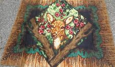 e1900's ANTIQUE signed CHASE WOOL 5' BUGGY ROBE with GLASS EYED DEER - NICE FIND picture