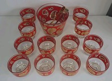 Vintage Culver Paisley Red Gold 14 Pc Barware Set 12 Glasses Ice Bucket Tongs MC picture