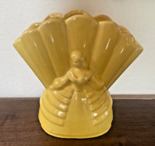 Rare Brush McCoy Pottery, 1940s, Vintage Girl In Yellow Dress , Fan Vase, mint picture