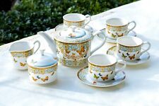 Grace Teaware Butterflies with Blue Ornament Fine Porcelain 11-piece Tea Set picture