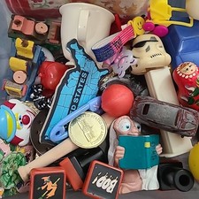 Vintage Toy Lot Junk Drawer Mixed Small Toys Figures Games Parts 1lb 2oz picture