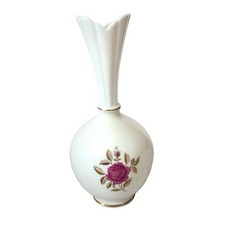 Vintage Lenox Bud Vase 8” Ivory Porcelain Pink Rose Gold Trim USA Floral picture