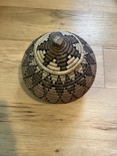 Authentic Zulu Ukhamba Woven Basket with Lid - South Africa Boho Decor 8.5