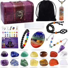 Boramdo 22Pcs Healing Crystals Set, Chakra Quartz Kits Wooden Box 7 Raw 7 Tumble picture