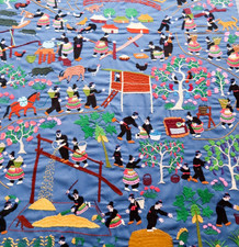 Vintage Very Large Hmong Paj Ntaub Storycloth Hand Stitched Textile Framed Art picture