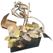 Vintage Metal Art Sculpture Man at office Desk signed picture