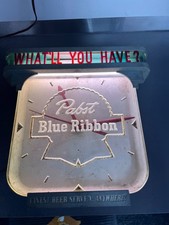 Vintage Pabst Blue Ribbon Fluorescent Clock PBR Beer Bar Retro Art Deco Sign picture