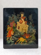Palekh Russian Fairy Tale Painted Chimney Man Artwork Wooden Lacquer Jewelry Box picture