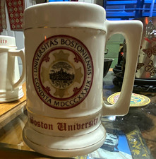 Boston University White Ceramic Mug Stein Style Universitas Bostoniensis picture