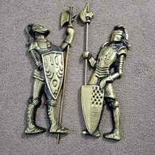 Vintage 1960's Set  2 Metal Medieval Knight Wall Hangings by Norleans JAPAN picture